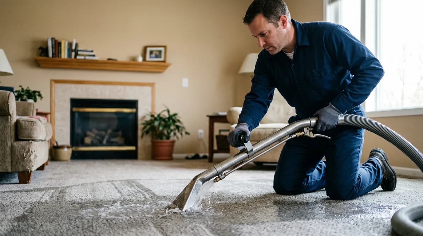 Water damage restoration technician working near Owensville, IN